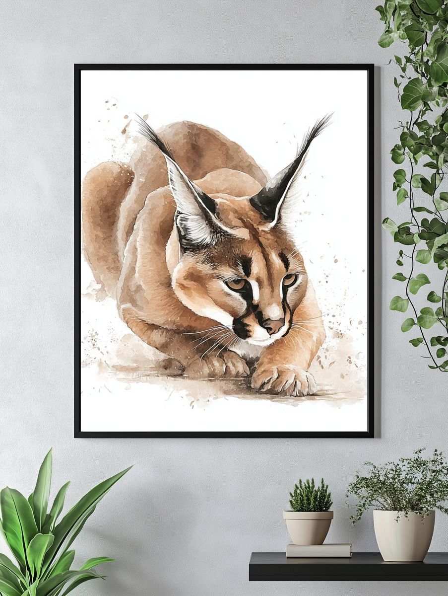 Caracal Watercolor Poster. — room view 4
