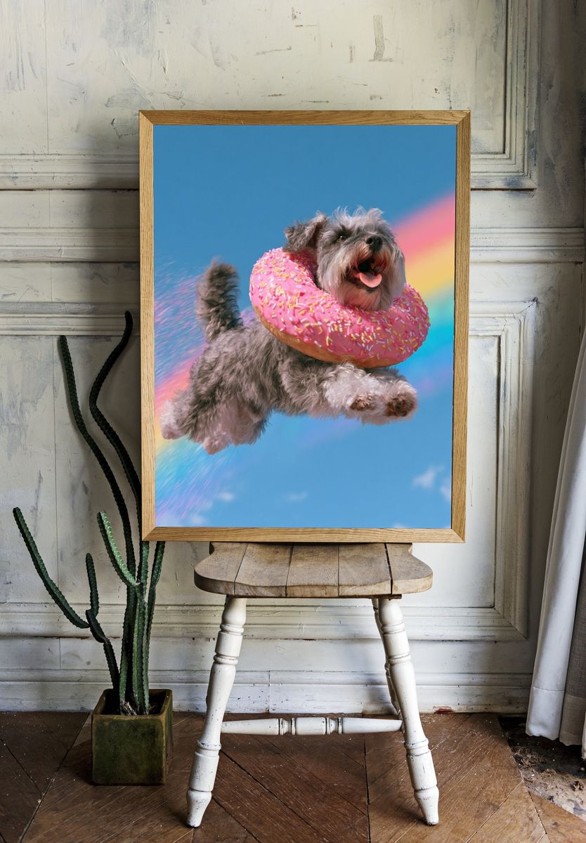 Flying Schnauzer Pop Art Poster. room preview