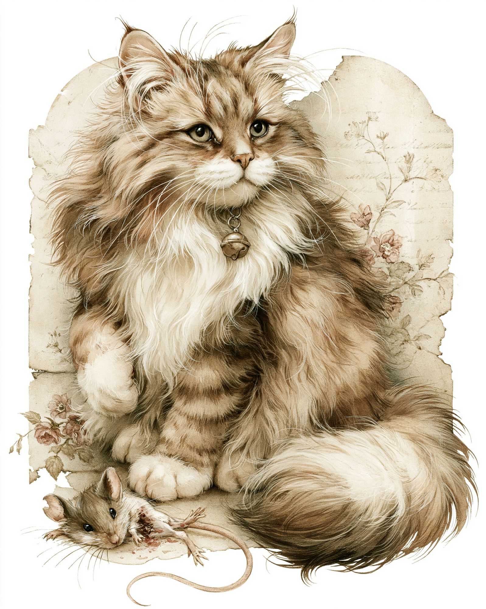 Fluffy Cat and Mouse Illustration Poster. poster — animals art