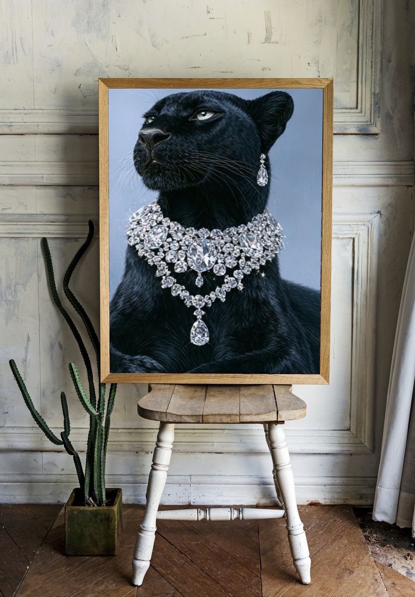 Jeweled Black Panther Portrait Print. — room view 1