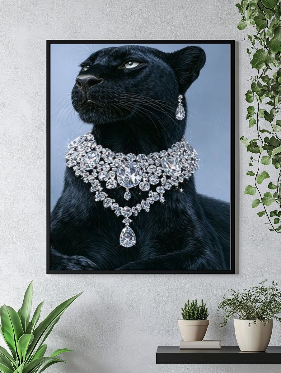 Jeweled Black Panther Portrait Print. — room view 4