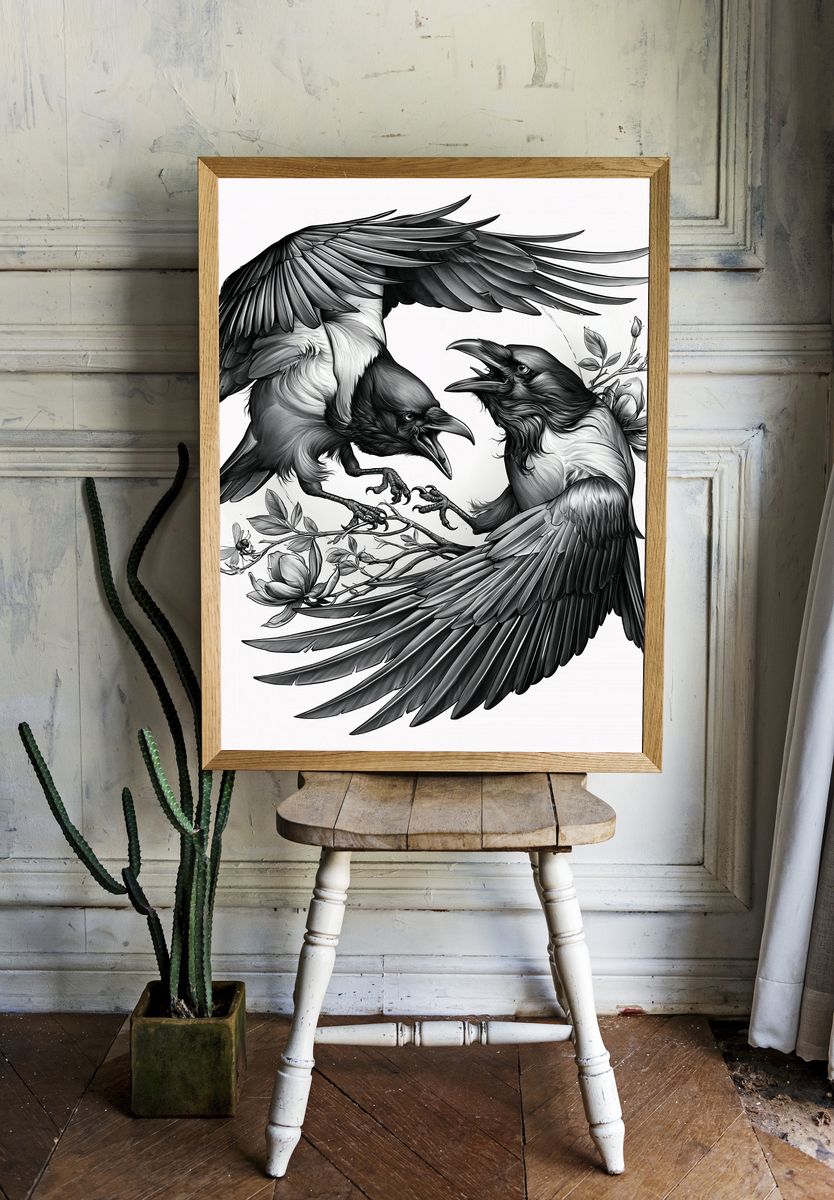 Raven Duel Illustration Poster. room preview