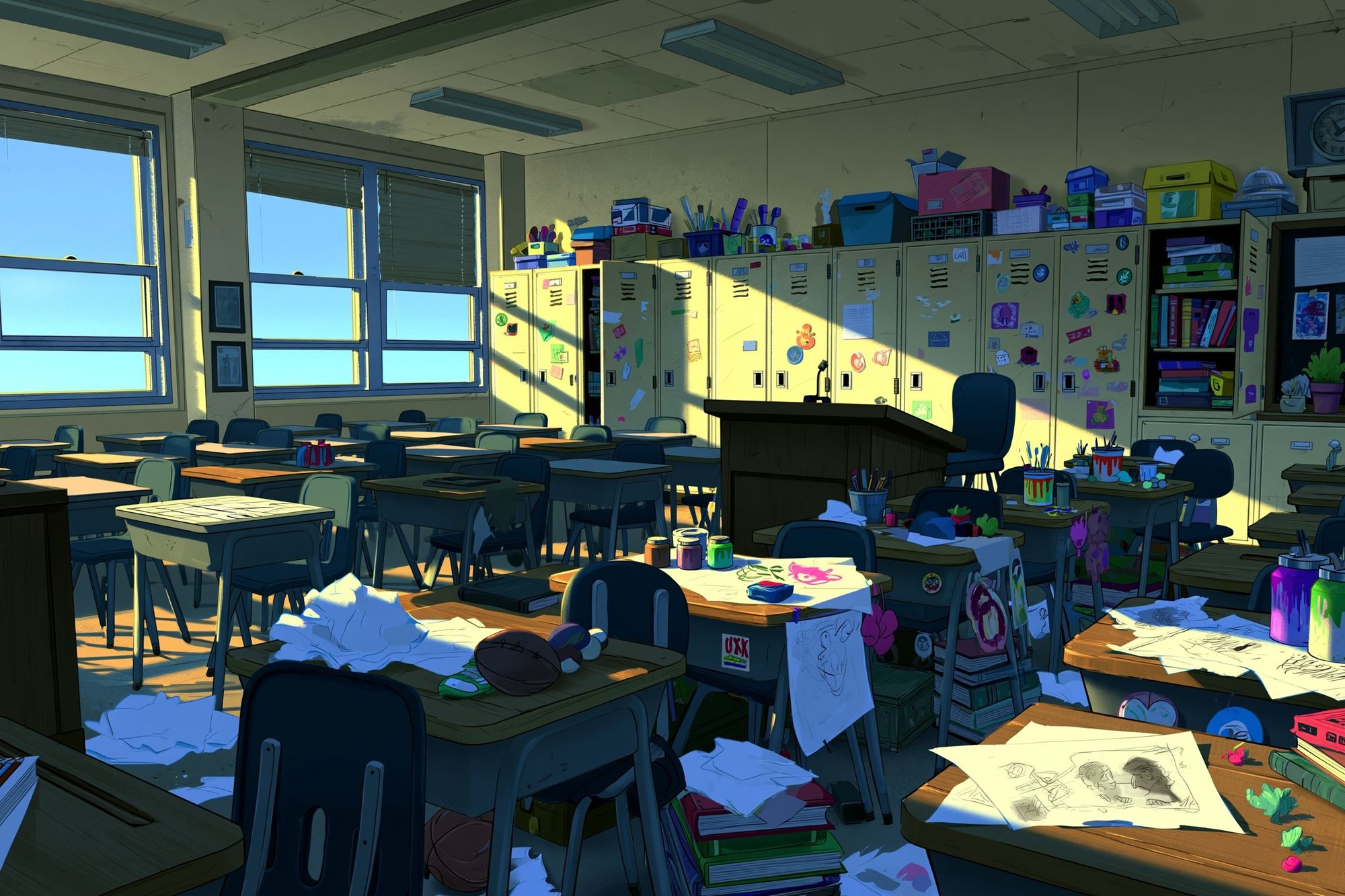 Sunlit Art Classroom Anime Print. poster — anime art