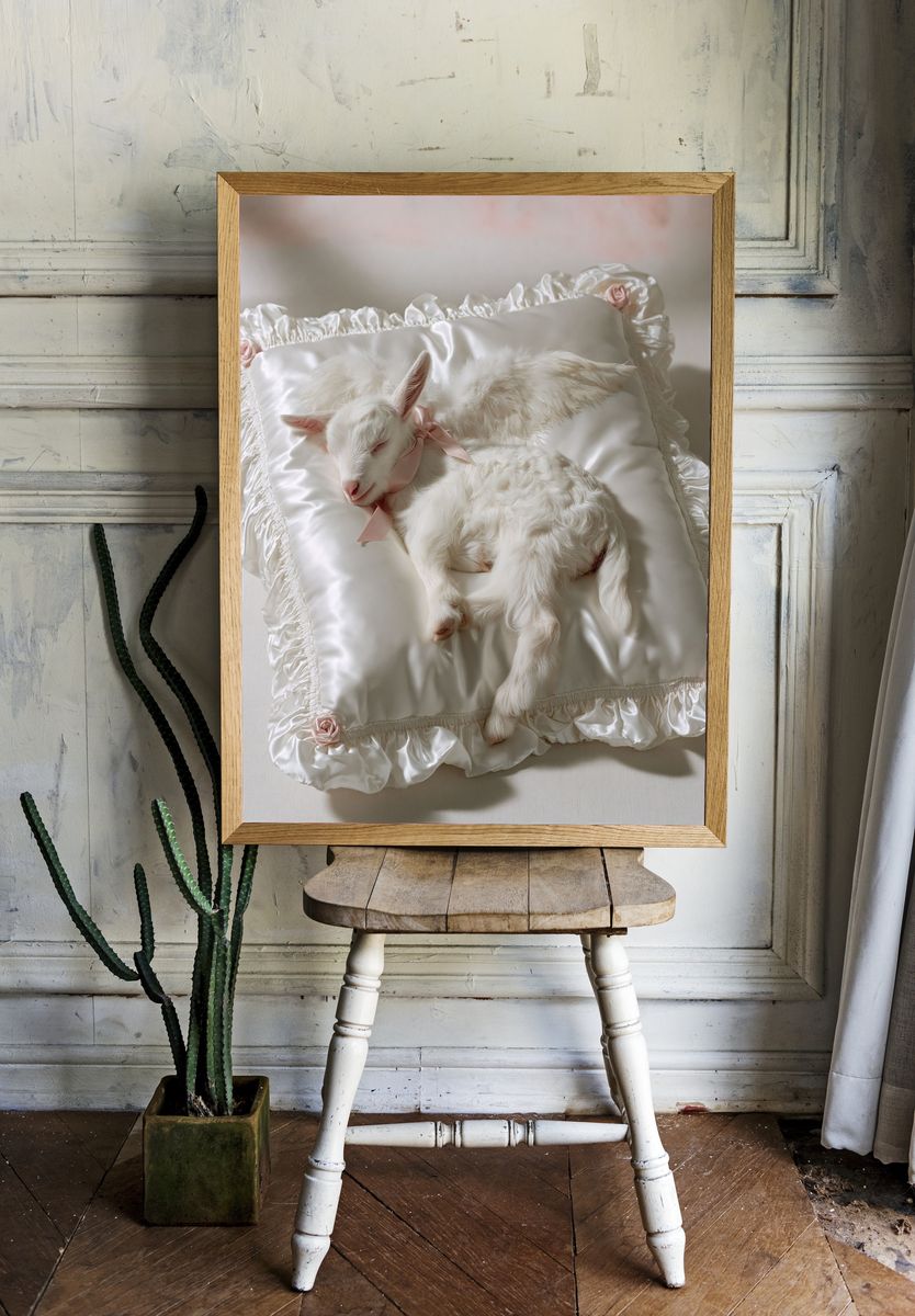 Sleeping Baby Goat Photography Poster. room preview