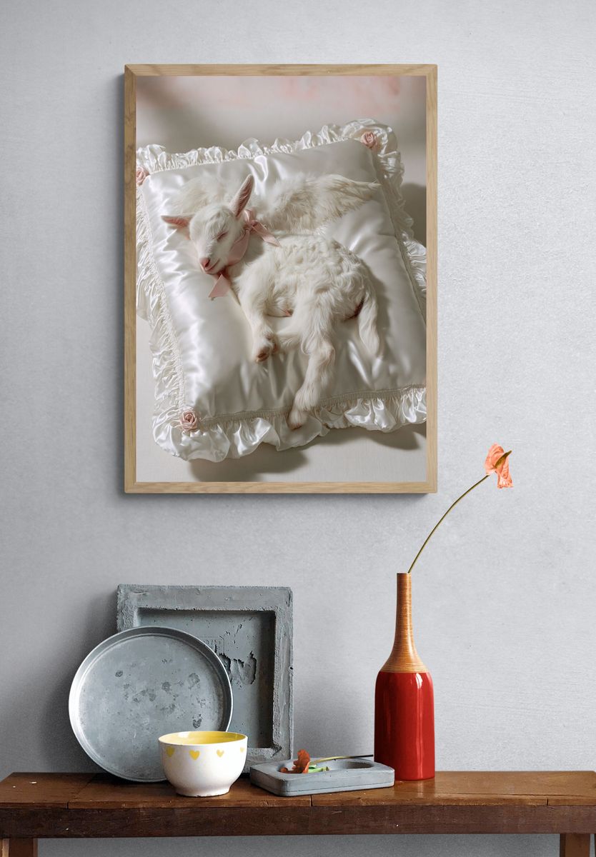 Sleeping Baby Goat Photography Poster. — room view 3
