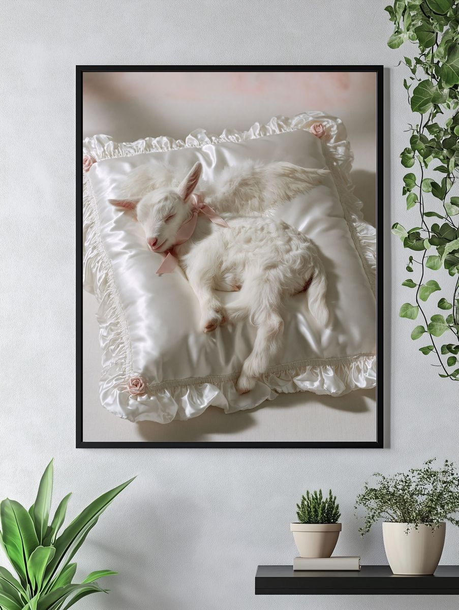 Sleeping Baby Goat Photography Poster. — room view 4