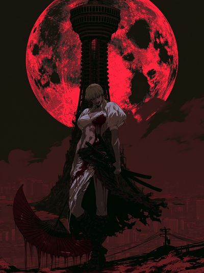 Blood Moon Samurai Anime Poster. poster