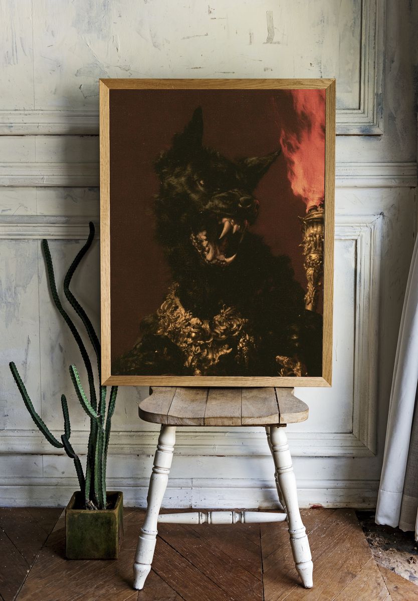 Ceremonial Wolf Portrait Print. room preview