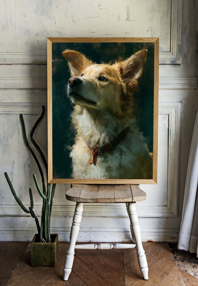 Golden Dog Portrait Illustration Poster. room preview