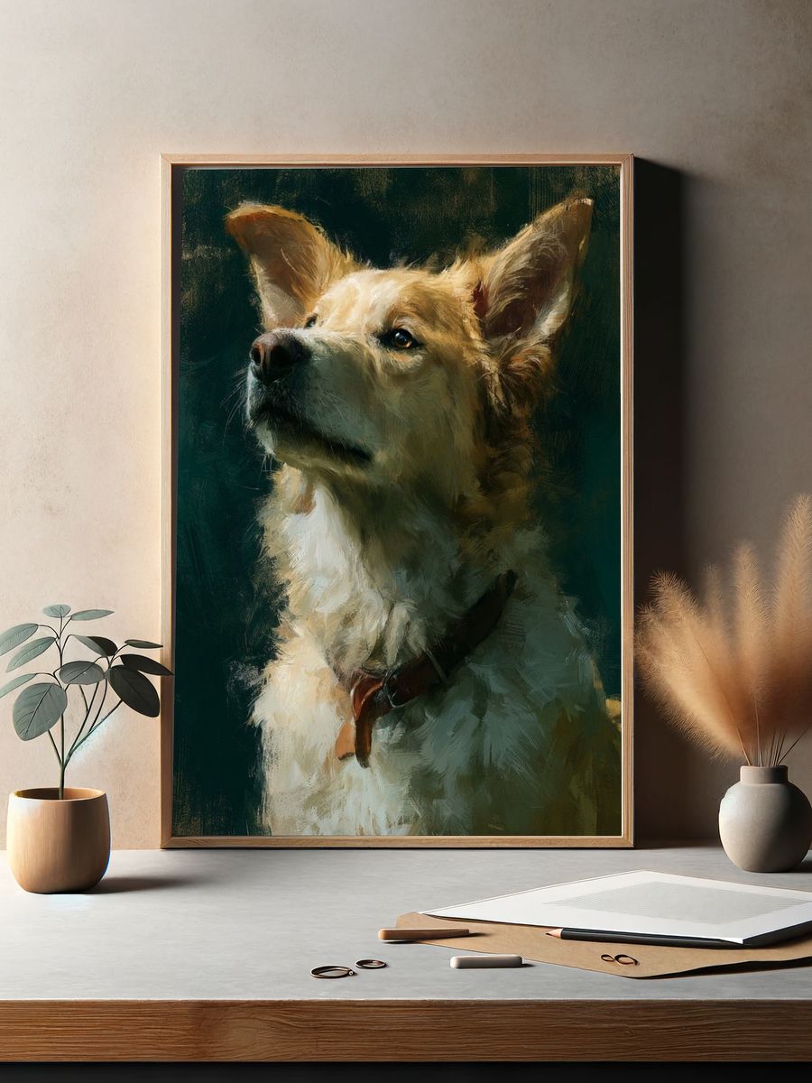 Golden Dog Portrait Illustration Poster. — room view 2