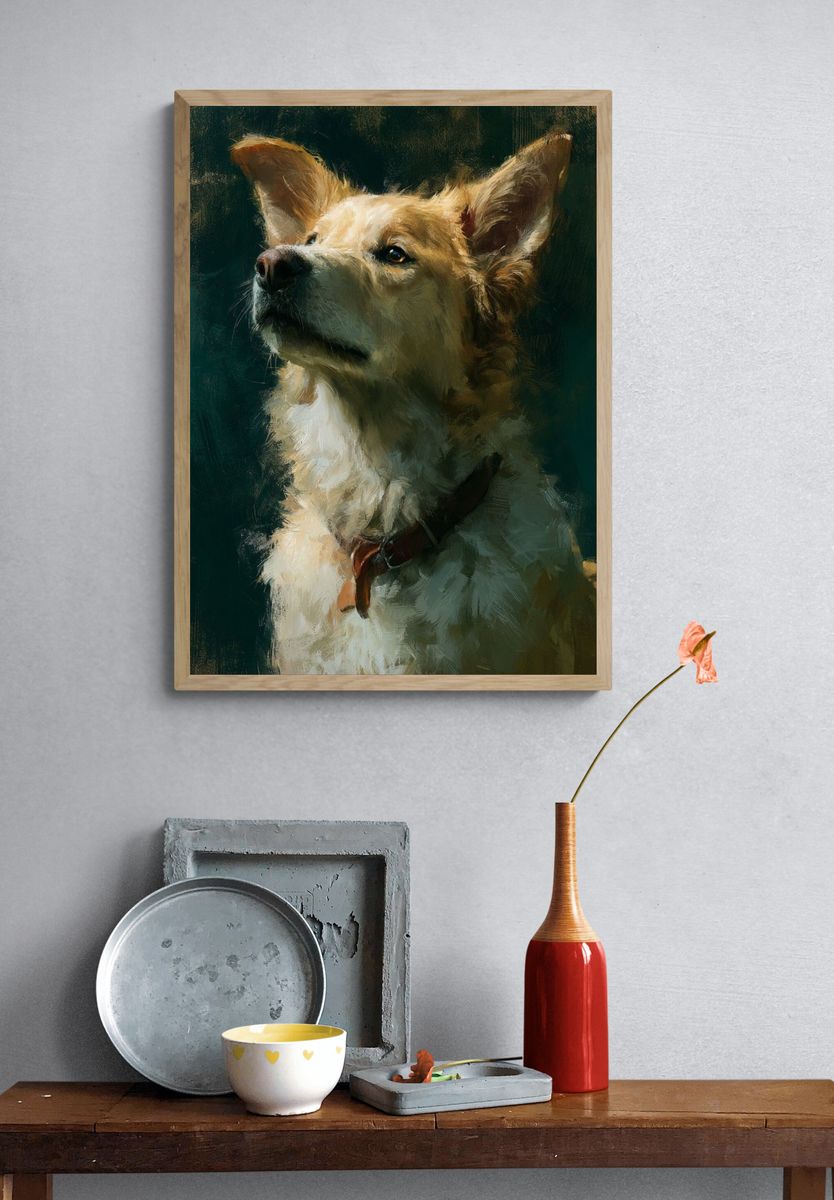 Golden Dog Portrait Illustration Poster. — room view 3