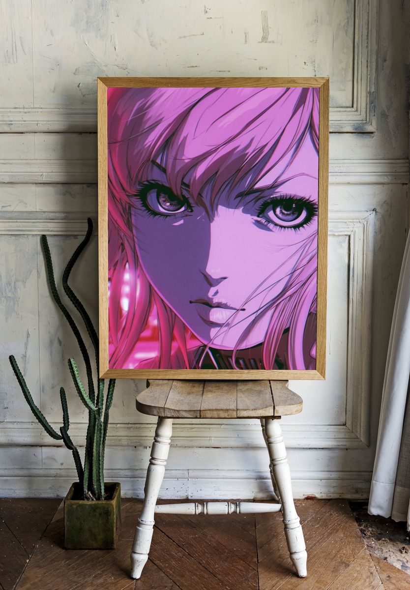 Neon Anime Portrait Poster. room preview