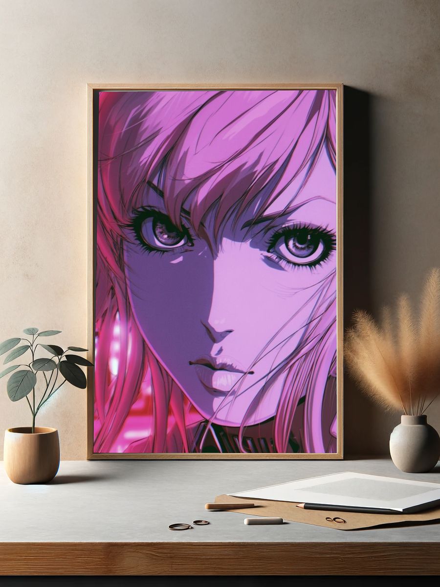 Neon Anime Portrait Poster. — room view 2