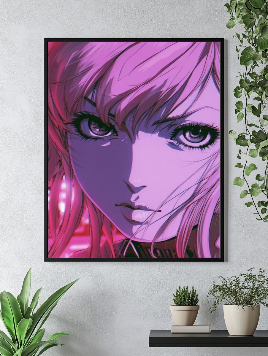 Neon Anime Portrait Poster. — room view 4
