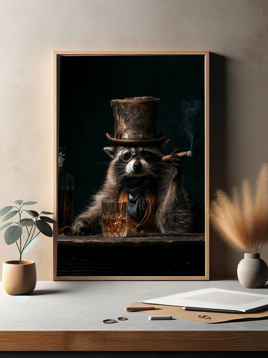 Gentleman Raccoon Portrait Print. — room view 2