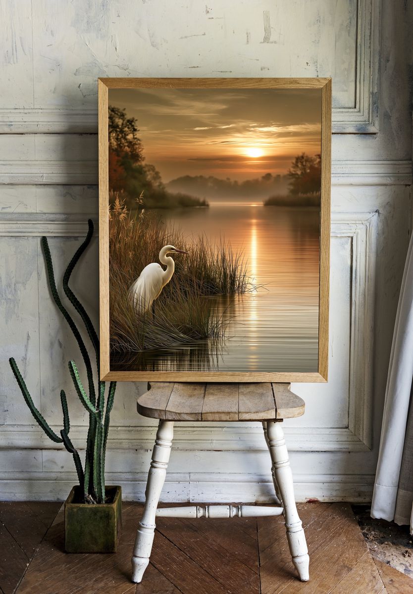 Egret at Sunset Nature Poster. — room view 1