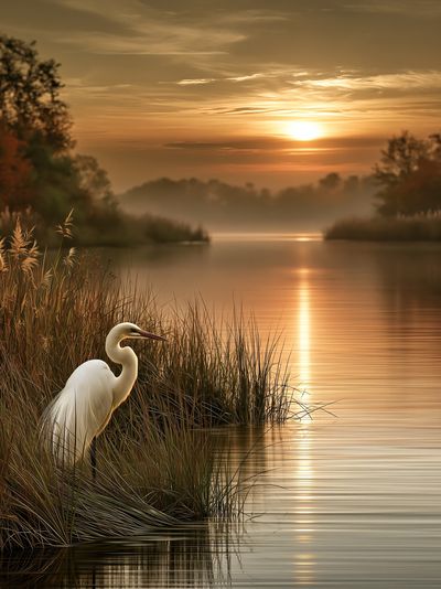 Egret at Sunset Nature Poster.