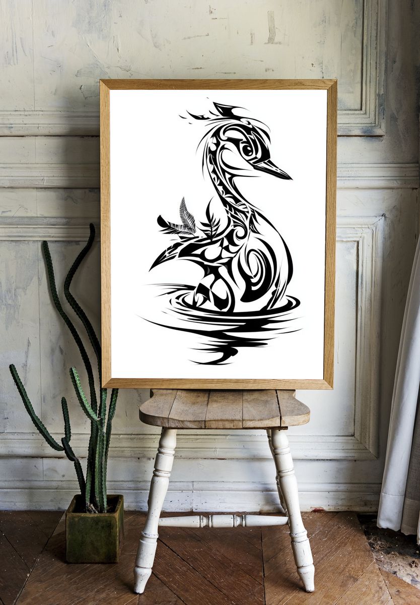 Tribal Heron Silhouette Print. room preview