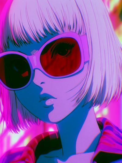 Neon Anime Girl Portrait Poster.