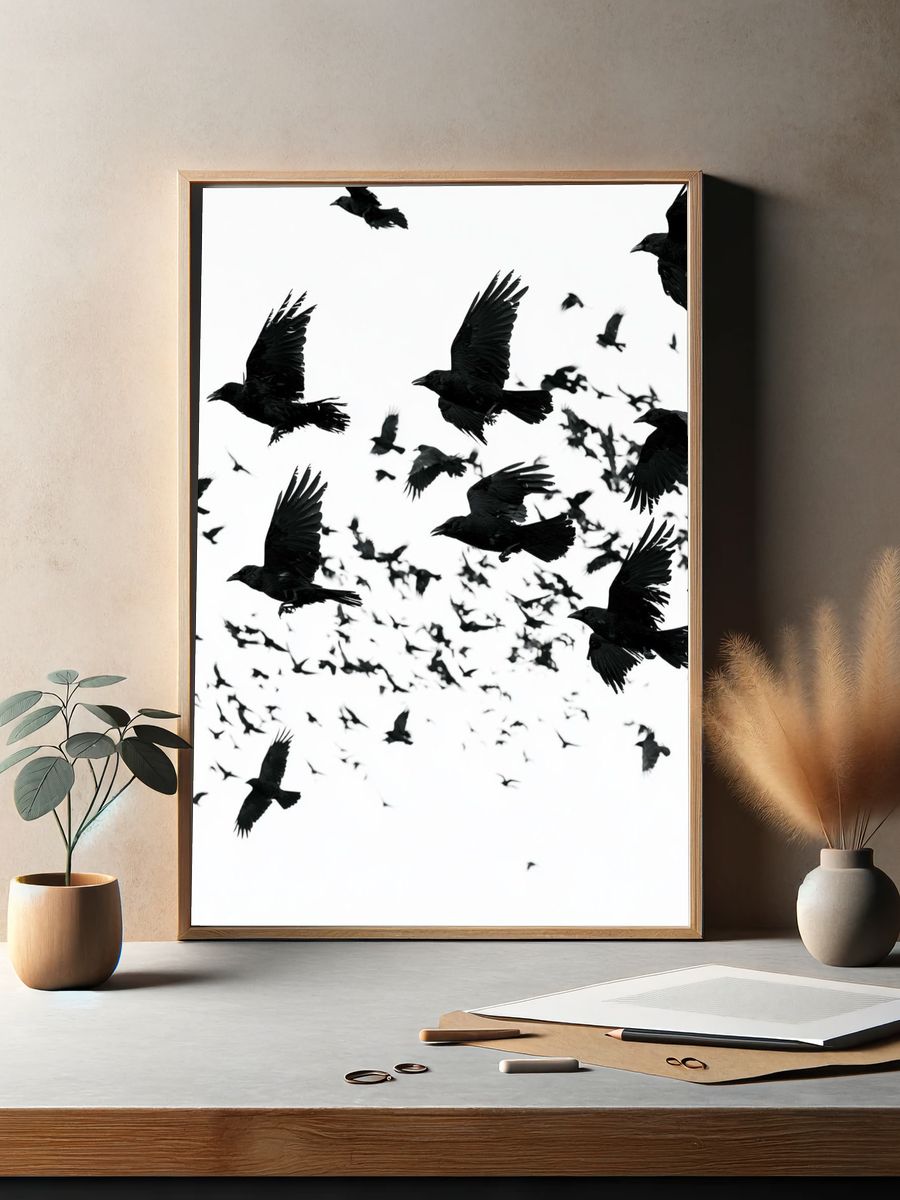 Flock of Ravens Photography Poster. — room view 2