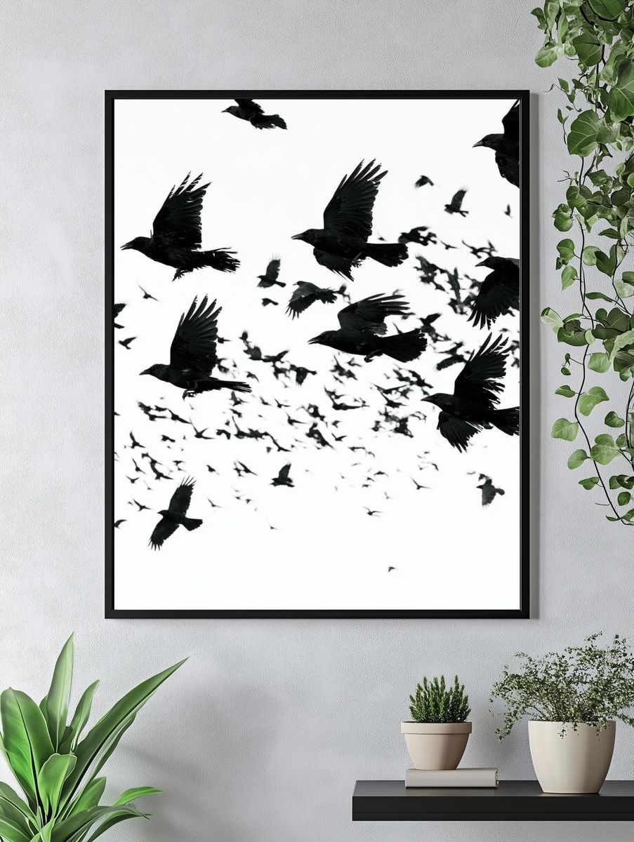 Flock of Ravens Photography Poster. — room view 4