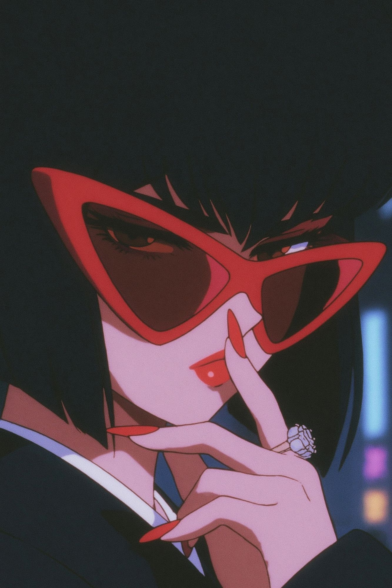 Anime Woman in Red Glasses Poster. poster detail