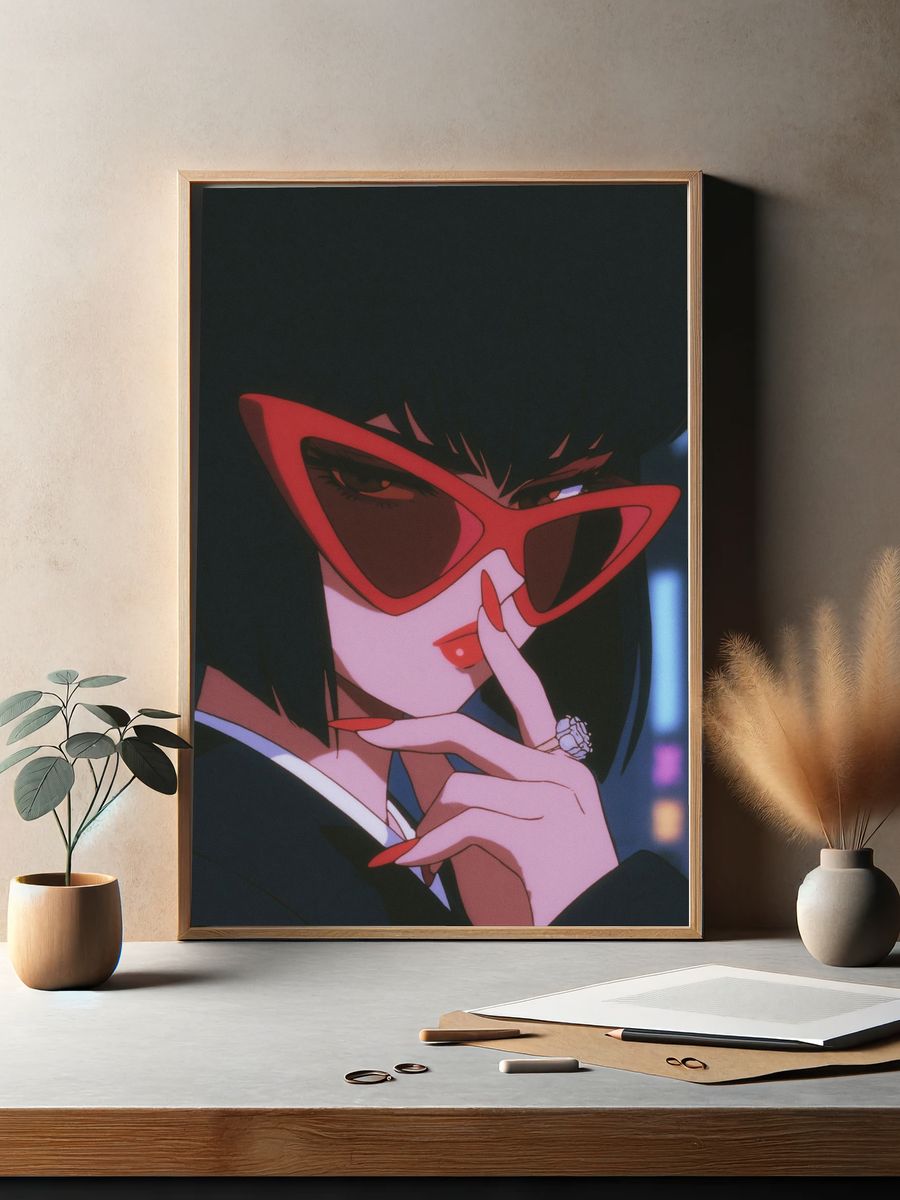 Anime Woman in Red Glasses Poster. — room view 2