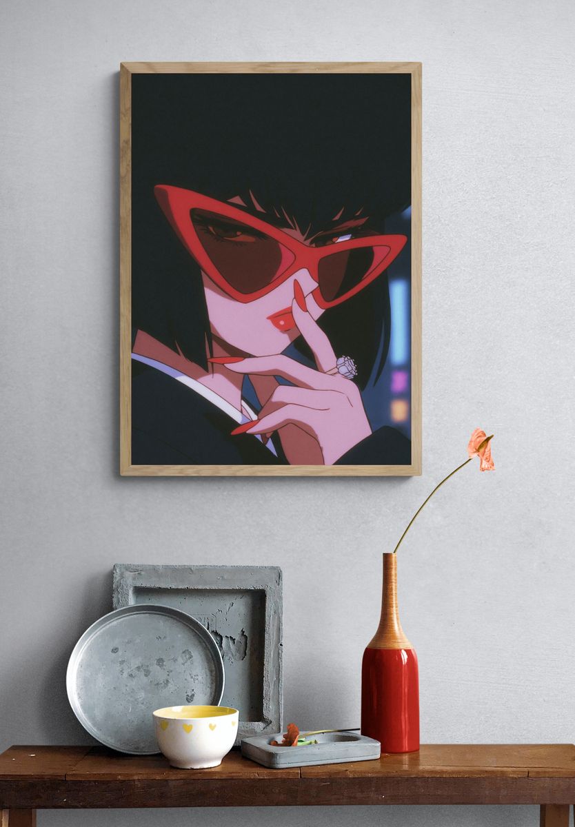 Anime Woman in Red Glasses Poster. — room view 3