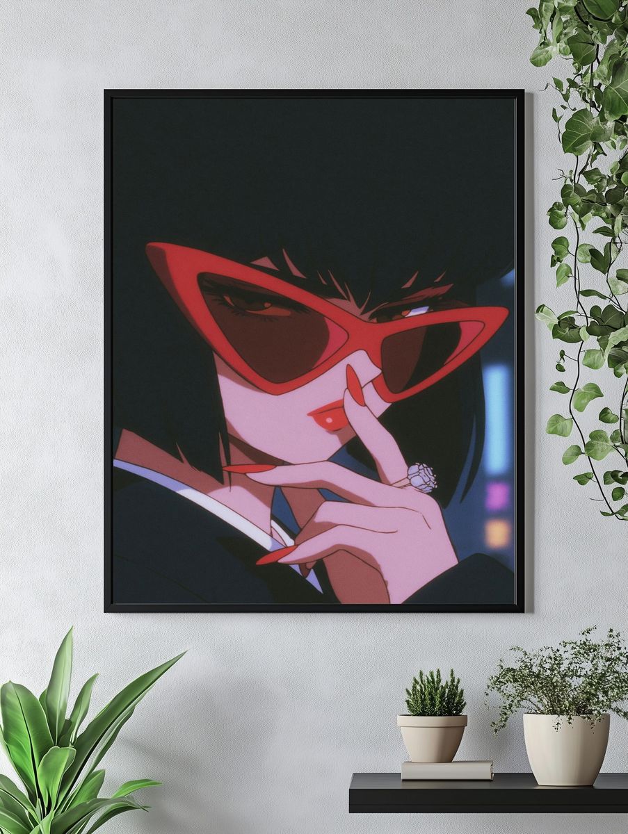 Anime Woman in Red Glasses Poster. — room view 4
