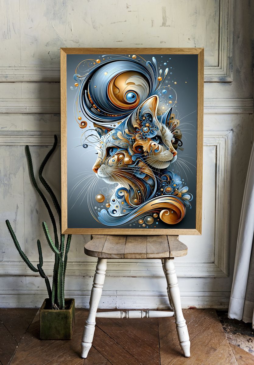 Abstract Cat Portrait Print. room preview