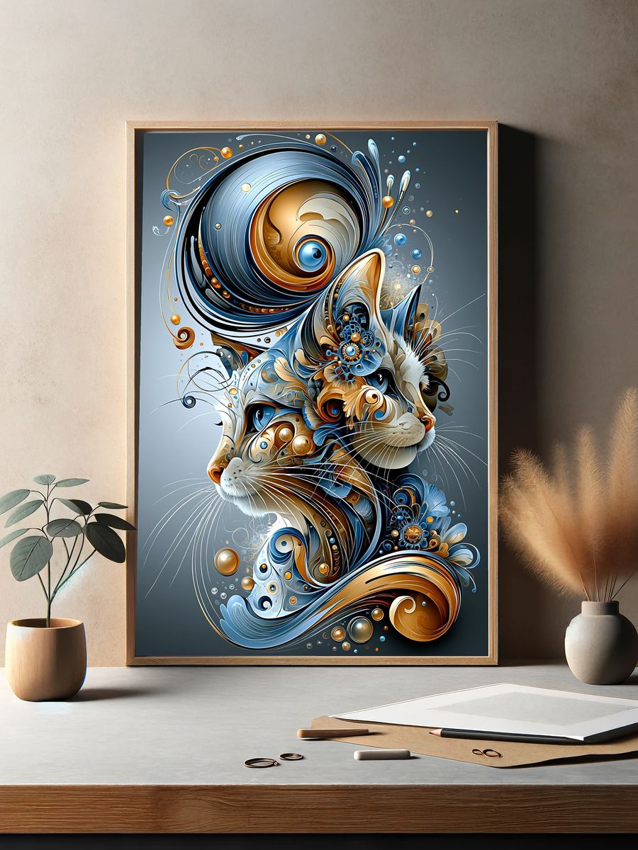 Abstract Cat Portrait Print. — room view 2