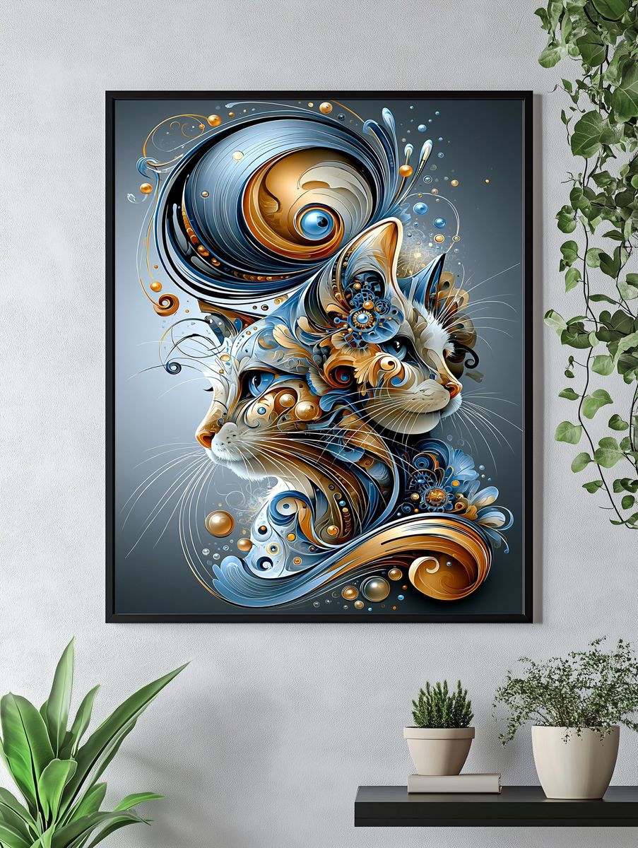 Abstract Cat Portrait Print. — room view 4
