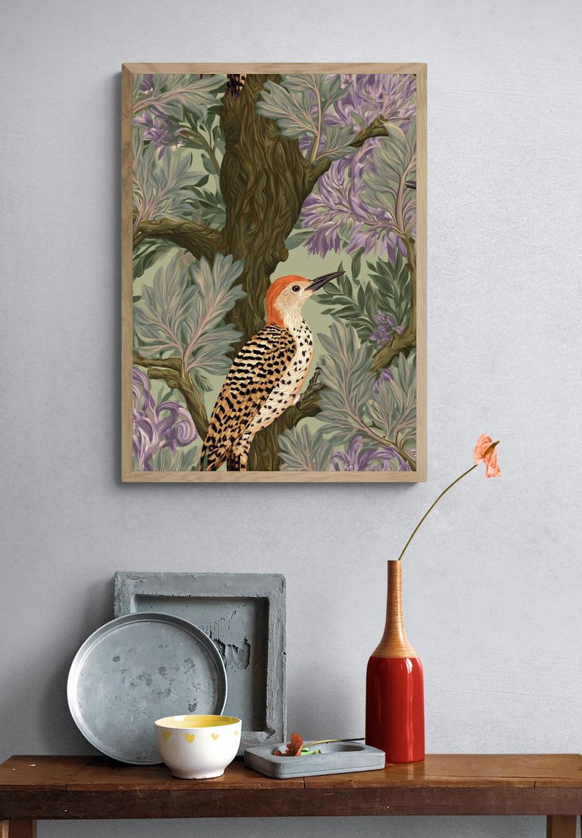 Woodpecker Botanical Print. — room view 3