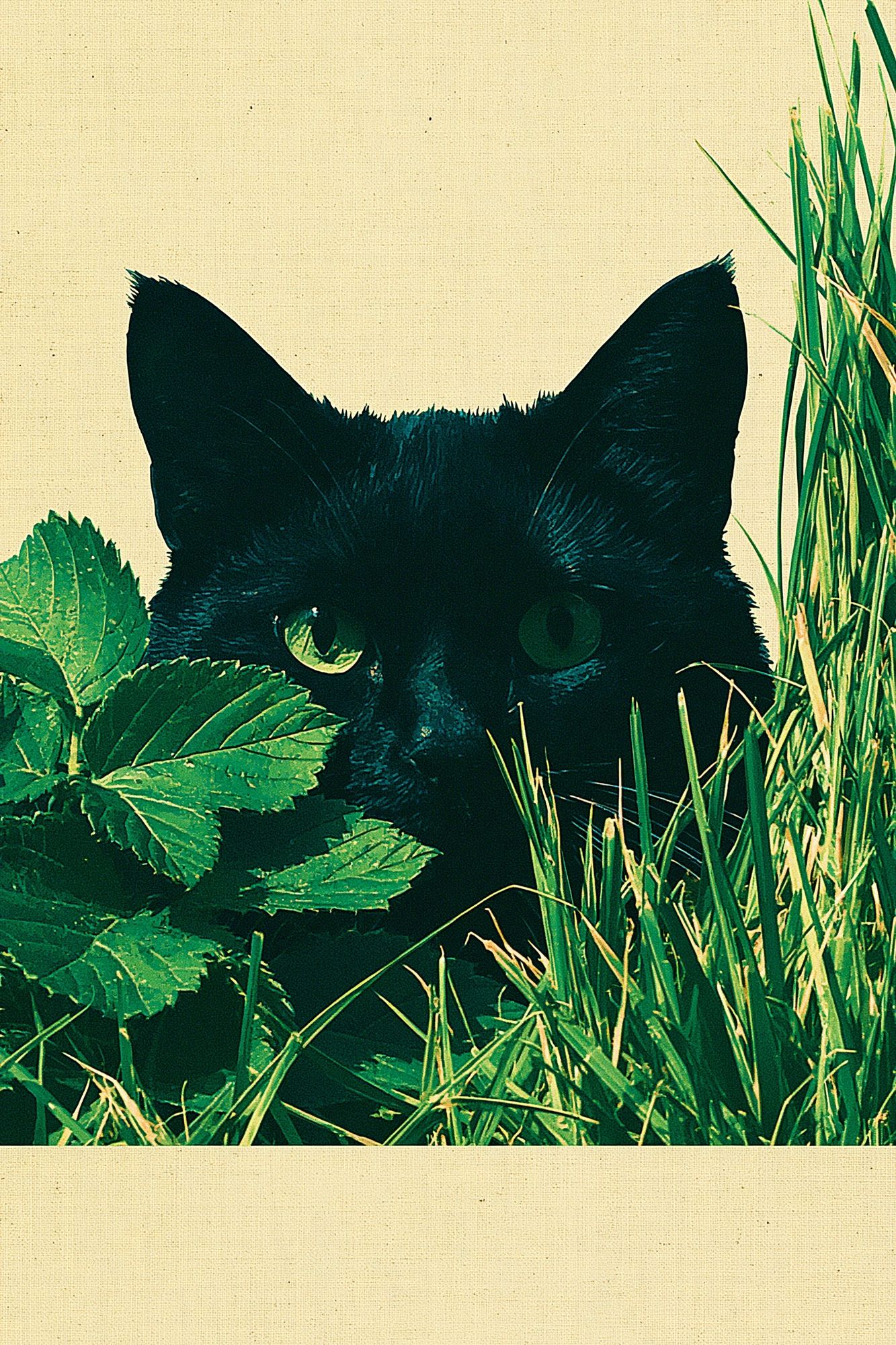 Black Cat in Grass Poster. poster — animals art