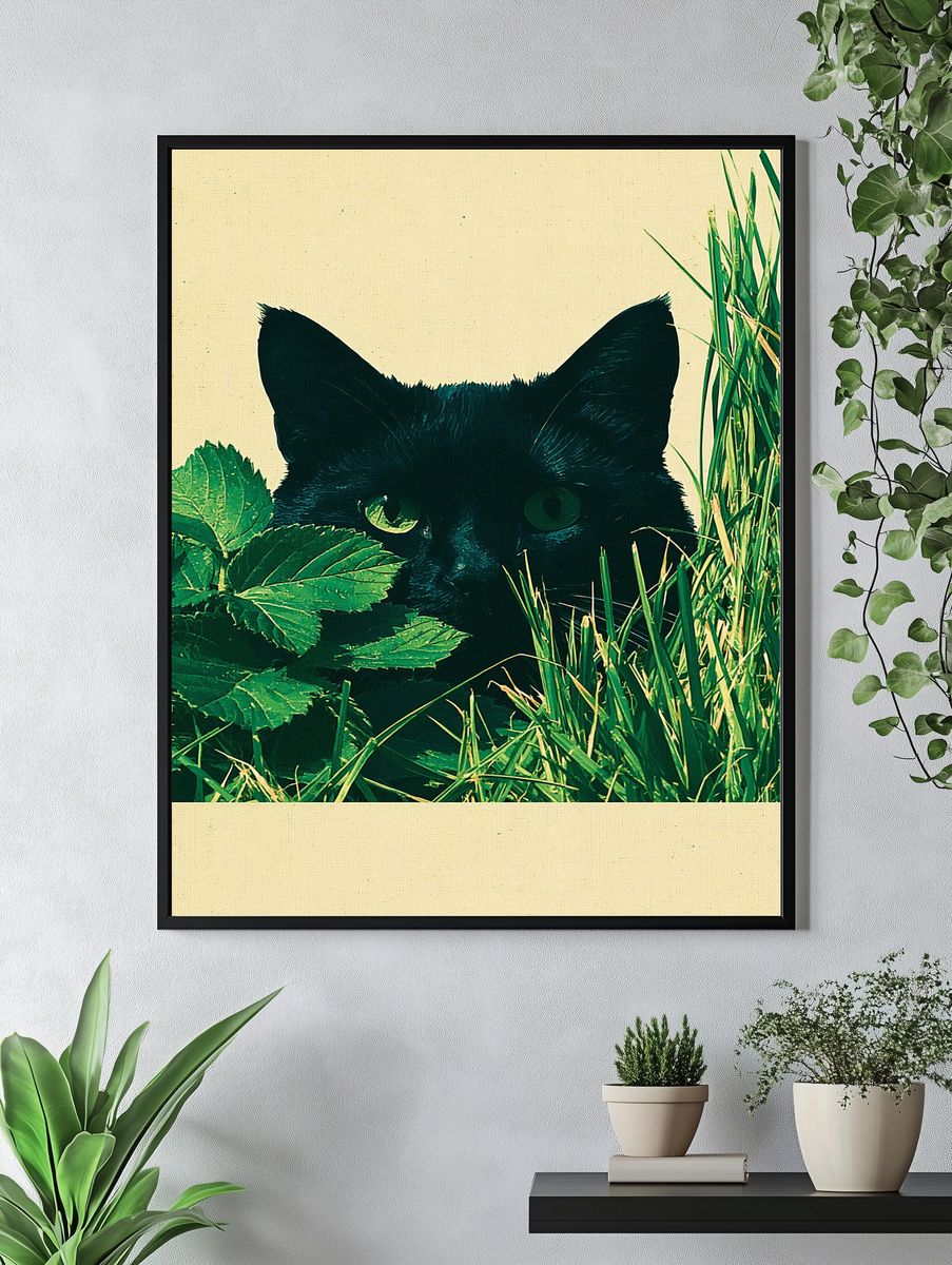 Black Cat in Grass Poster. — room view 4