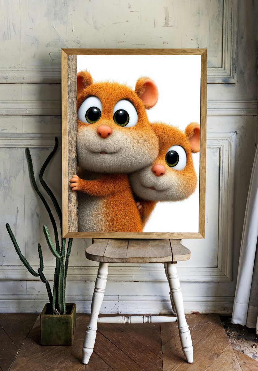 Cute Squirrel Duo Illustration Poster. — room view 1