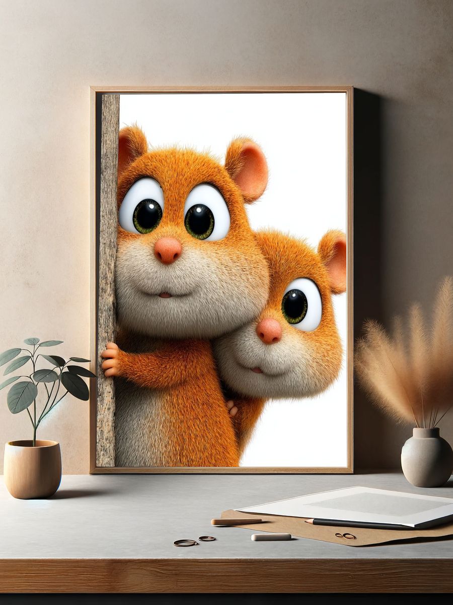 Cute Squirrel Duo Illustration Poster. — room view 2
