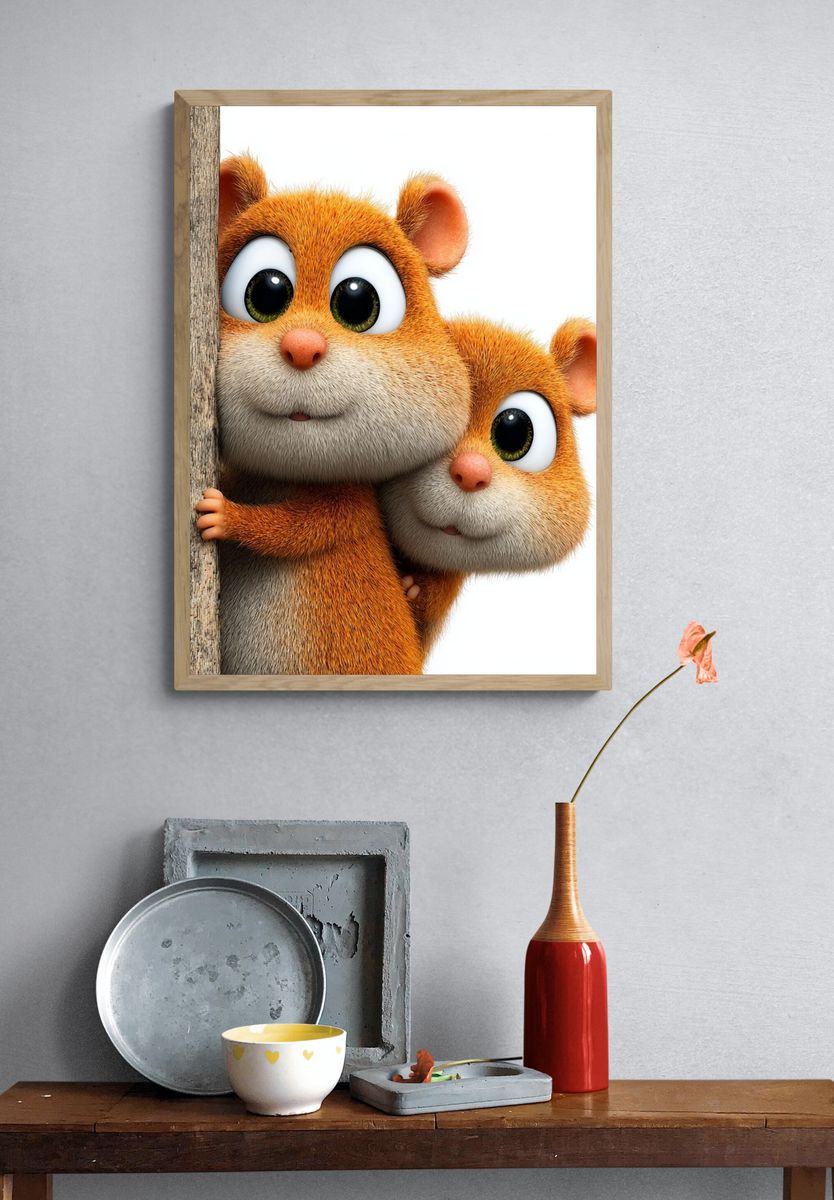 Cute Squirrel Duo Illustration Poster. — room view 3