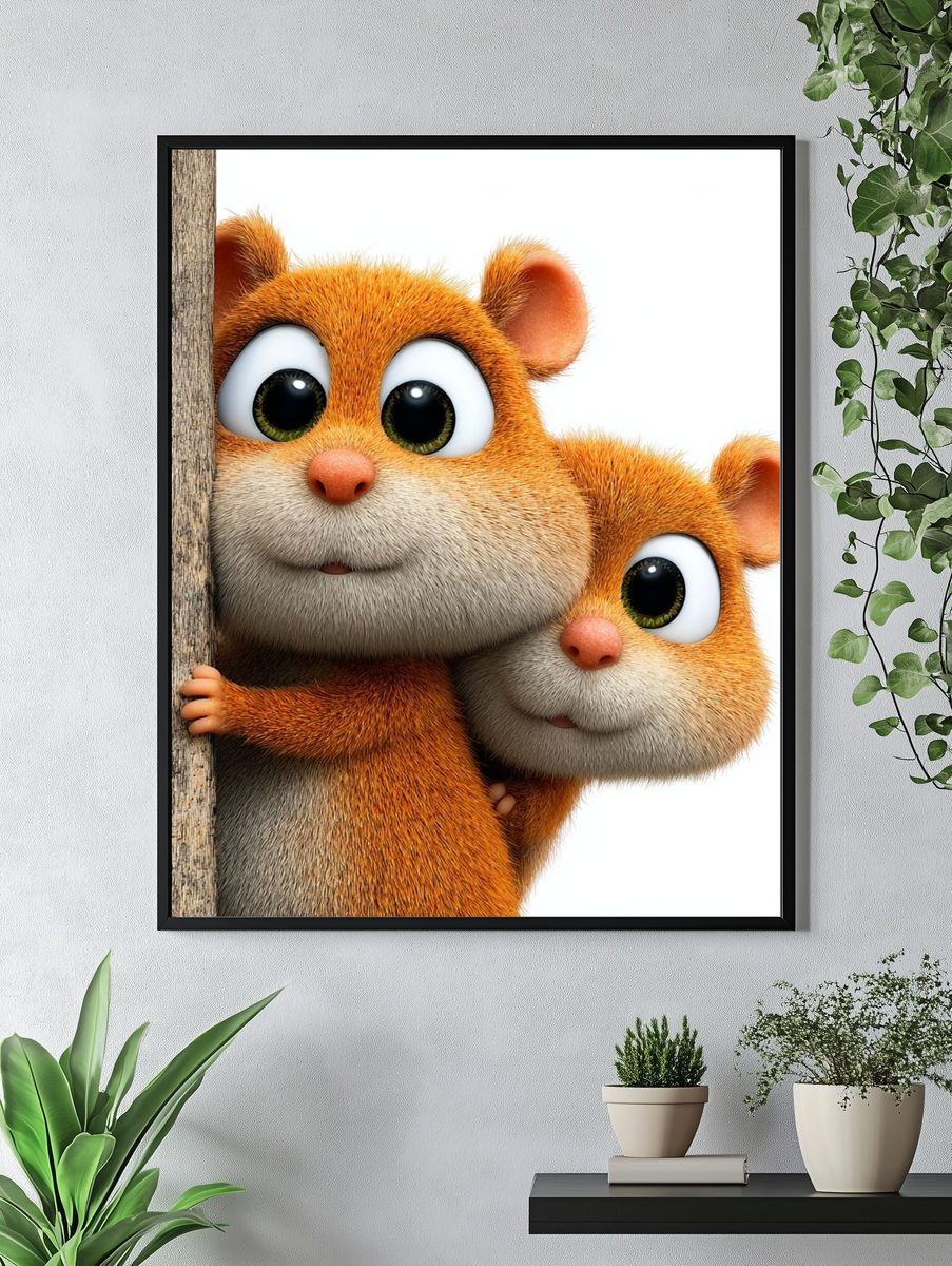 Cute Squirrel Duo Illustration Poster. — room view 4