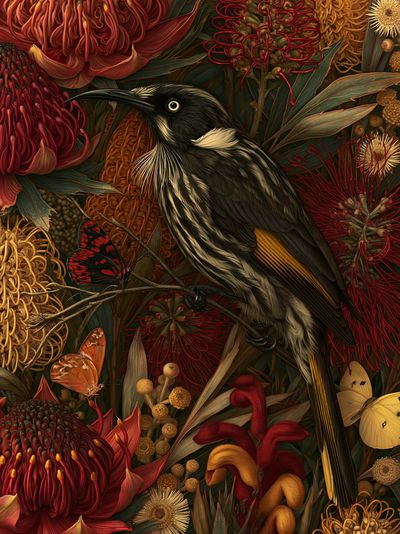 Tui Among Native Blooms Print.