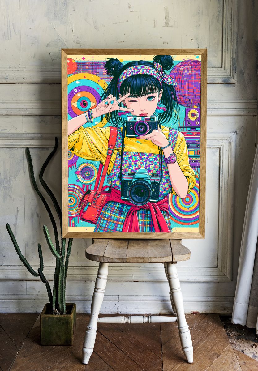 Retro Camera Girl Anime Poster. — room view 1