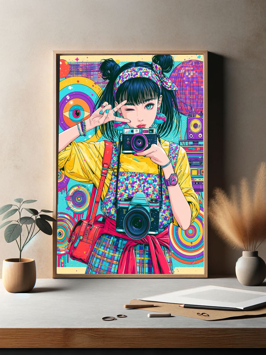 Retro Camera Girl Anime Poster. — room view 2