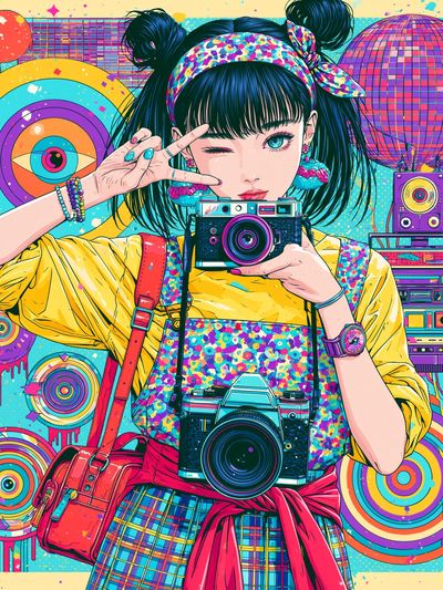 Retro Camera Girl Anime Poster. poster