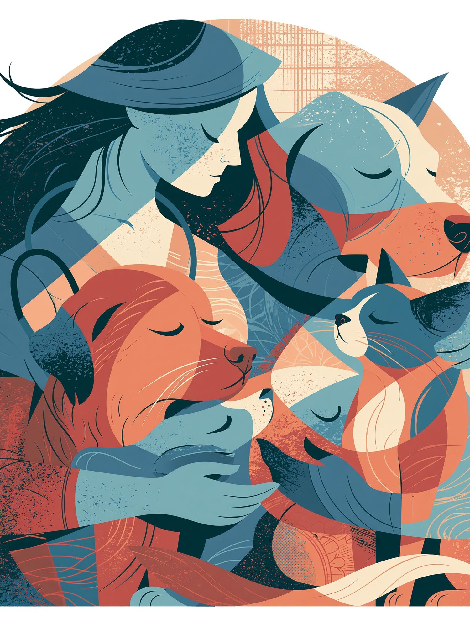 Sleeping Cats and Dog Illustration Poster. poster — animals art