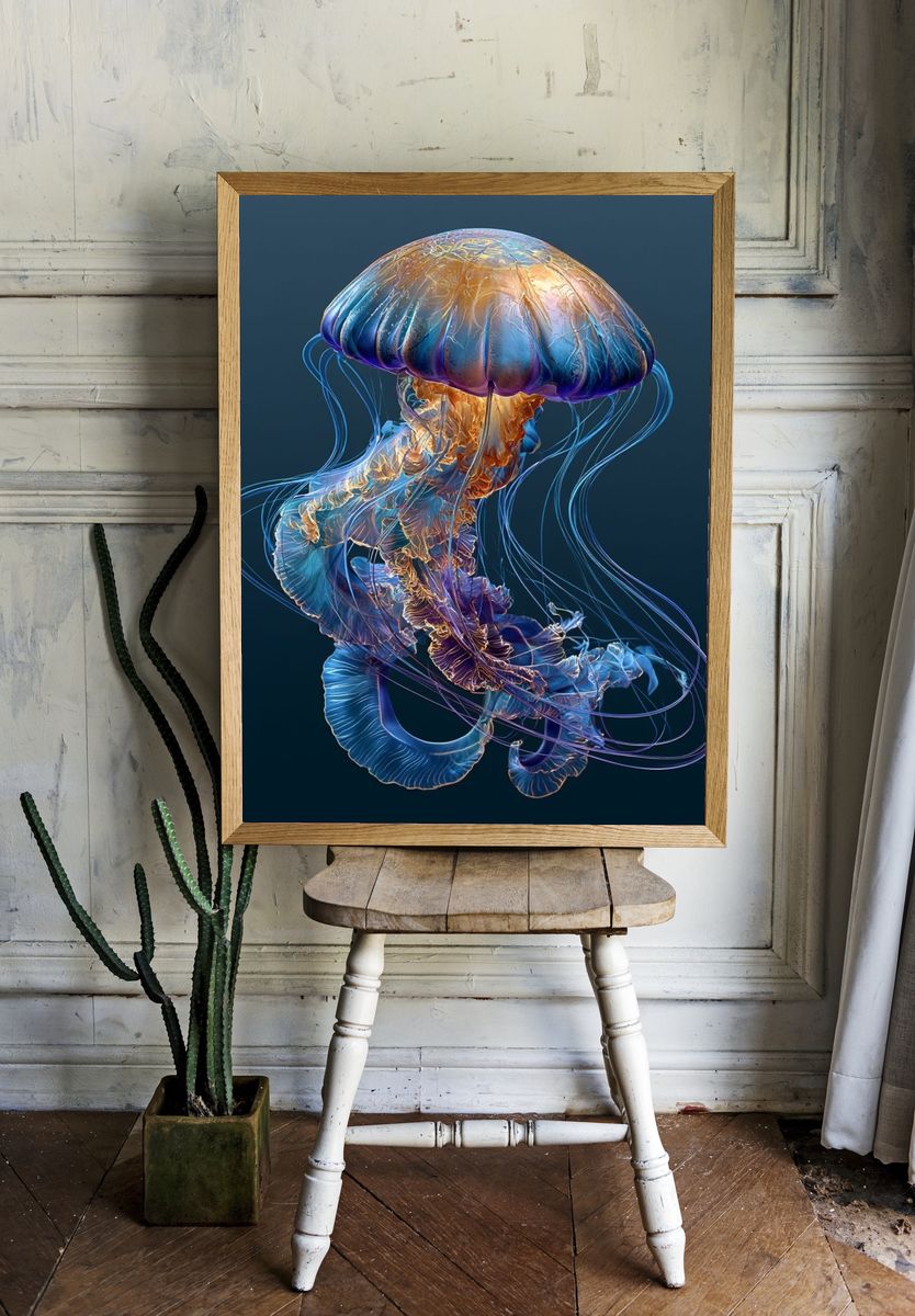 Neon Jellyfish Illustration Poster. room preview