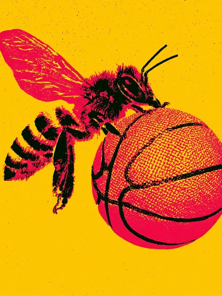 Bee on Basketball Pop Art Poster. poster detail