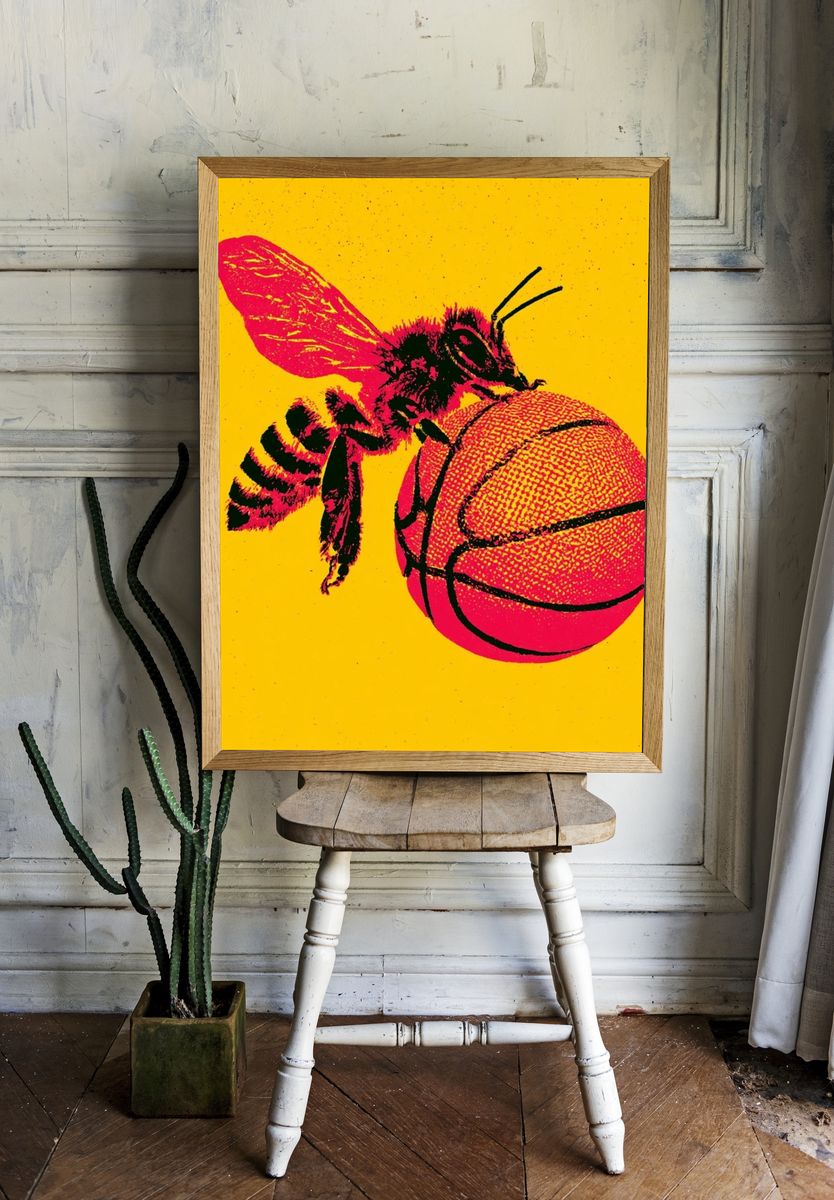 Bee on Basketball Pop Art Poster. room preview