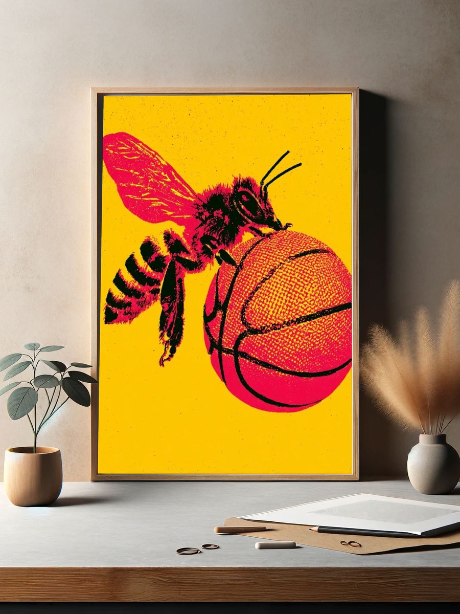 Bee on Basketball Pop Art Poster. — room view 2