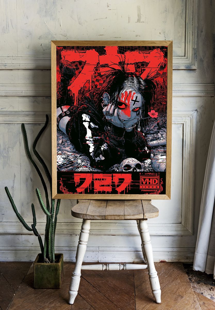 VHS Horror Girl Illustration Poster. room preview
