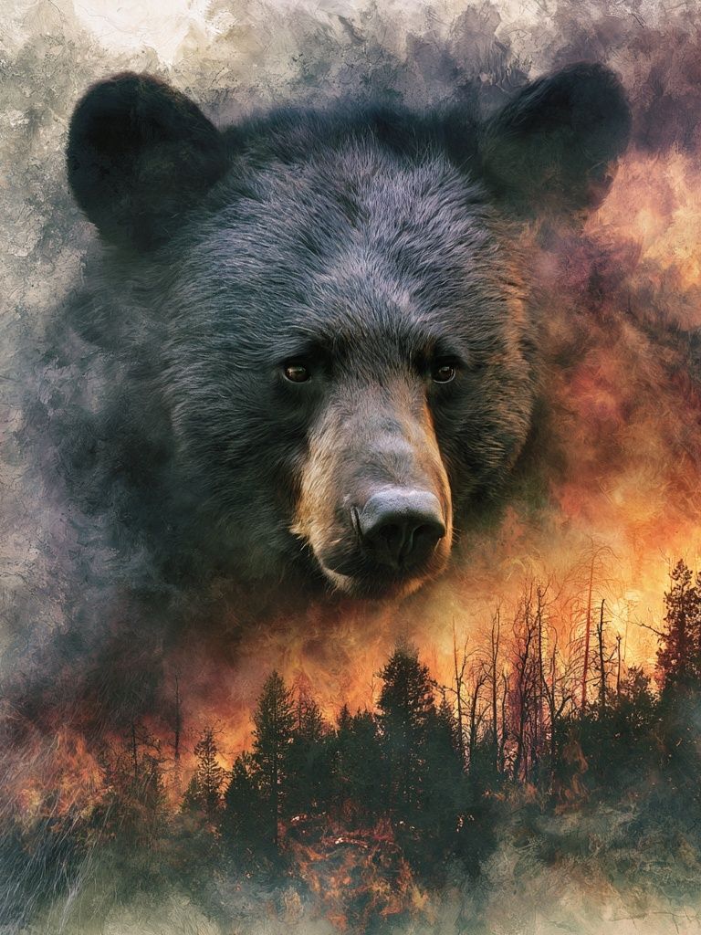 Bear Forest Fire Illustration Poster. poster detail